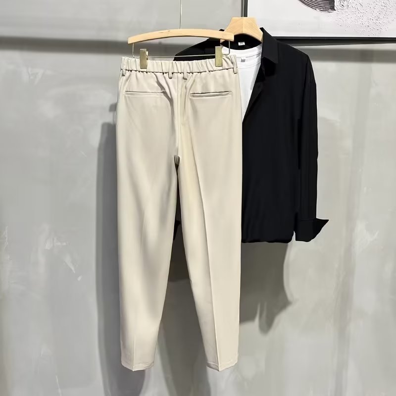 British Trousers Men's Handsome Drape Straight Slim Fit Trou