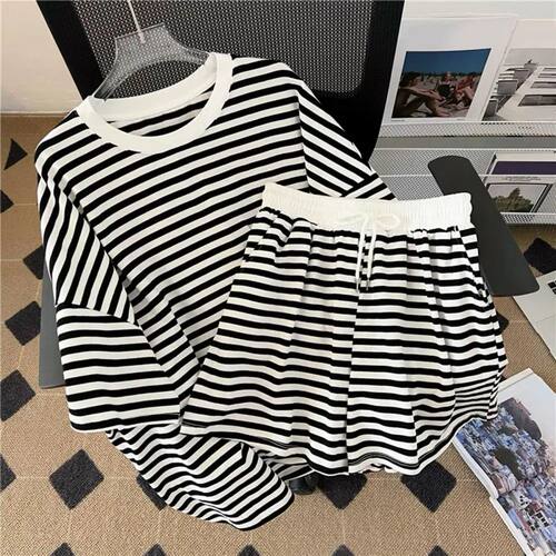 Striped Shorts And Top Sets Short Sleeves Tee Top Short Pant