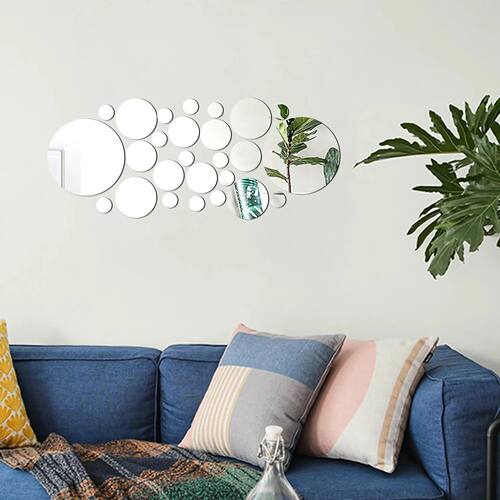 26PCS Geometric Circular Crystal Mirror Wall Sticker DIY Bed