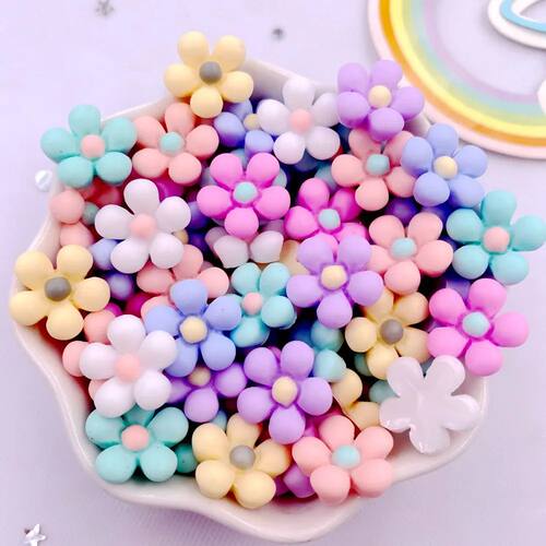 Spring Color 50Pcs 14mm Resin 3D Colorful Flower Flatback Fi