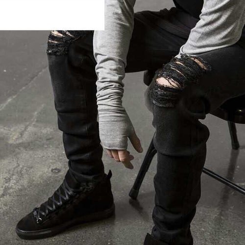 High Sreet Wind Hole Jeans Destroyed Men Jeans Small Feet Sr