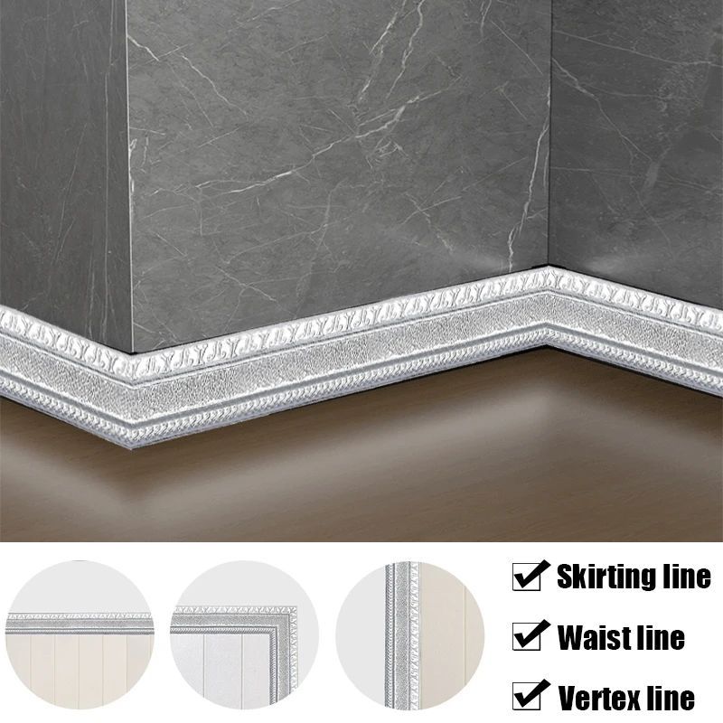 230cm 3D Pattern Sticker Wall Trim Line Skirting Border Deco