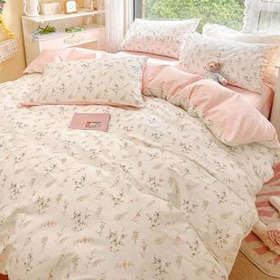 Ins Pink Flowers Bedding Set Flat Bed Sheet Duvet ver Twin F