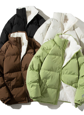 Down Jacket Men's Thickened Velvet Warm Jacket Solid Color L