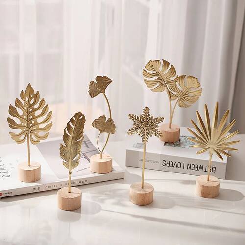 1pcs Golden Ginkgo Leaf Feather Metal Model Figurines Manual