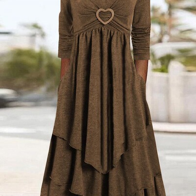 2025 Solid lor Waist Love Decoration Layer Cake Hem Casual D