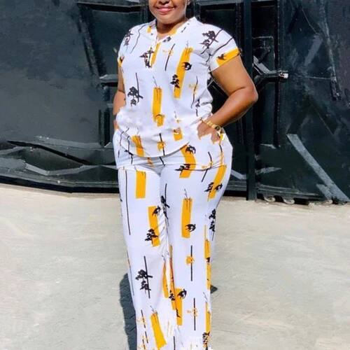 African Fashion Pants Set Women Blouse Straight Trousers Two