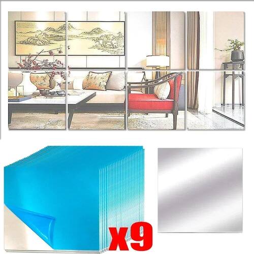 9Pcs Squares Mirror Wall Stickers High Quality Self Adhesive