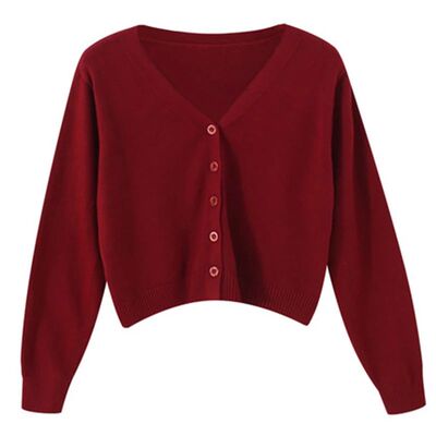 Women's Long Sleeve Cropped Cardigan V Neck Button Down Knit