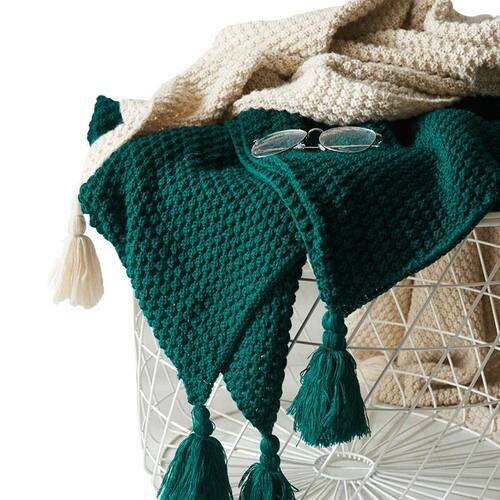 Nordic Wool Blanket Sofa Tassel Knitted Ball Super Warm Cozy