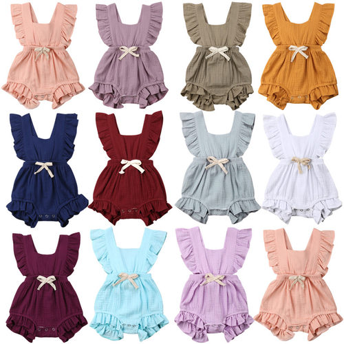 0-24M Summer Newborn Baby Girls Ruffle Solid Color Romper Ju