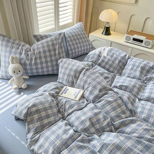 2024 New Lattice Duvet ver Set with Sheet Pillowcases No Fil