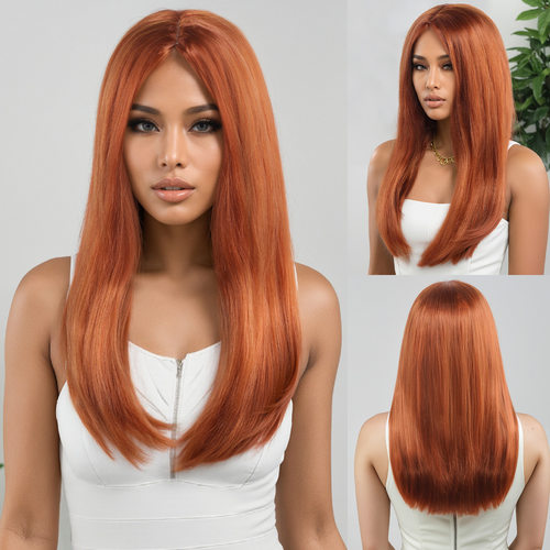Headgear Golden Brown Mid-split Headgear Long Straight Hair