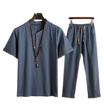 Chinese Style Men's Linen Short-sleeved Suit Men's Middle-ag