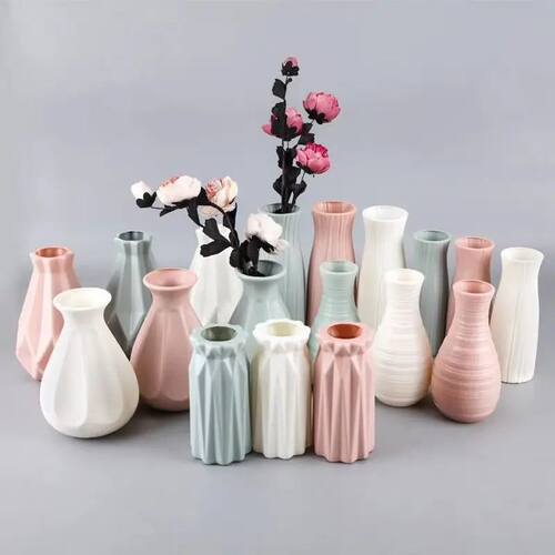 Modern Nordic Plastic Flower Vase, Pink, Blue, White Pot, Ba