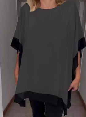 2024 Women's Front Chest Round Neck Loose Short Sleeve Bat S