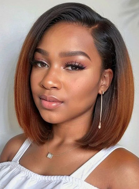 Ladies Center-parted Bobo Bob Short Hair Brown Wig Model Sho