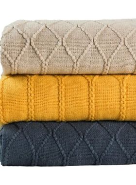 Aztec Knitted Throw Blanket with Tassels Oversized Yellow Kh