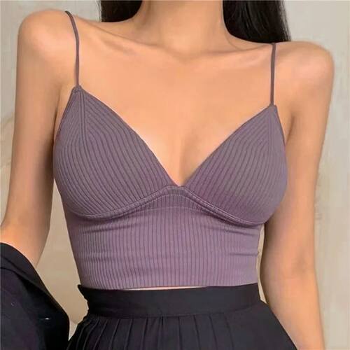 Women Stripe Tube Top Sexy Knitted V-Neck Camisole Bralette