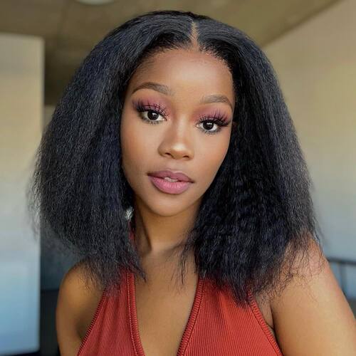 Temunatural Fluffy Yaki Short Straight Hair Synthetic Women'