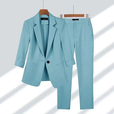 Women Spring Summer Thin Blazers Pants Two Piece Set 2024 Ne