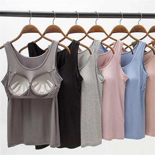 2024 Women's Vest ops with Built In Bra Neck Vest Padded Sli