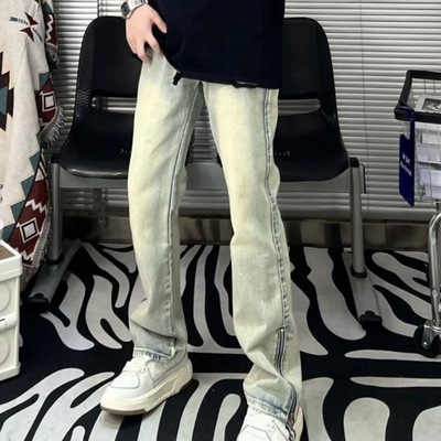 High Sreet American Vibe Pants For Men, rendy Retro Yellow M