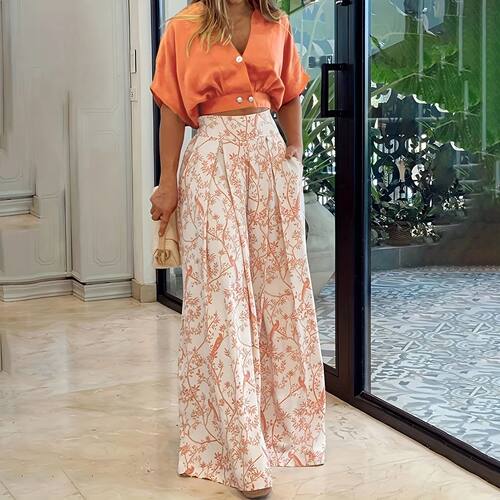 2024 Women Pleated 2 Piece Pants sets Outfits Casual Loose B