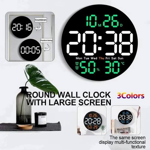 10inch LED Large Digital Wall Clock with Remote Control Temp