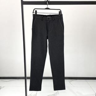 Hemp Men Embroidered Back Gray Straight Pants Slim 2024