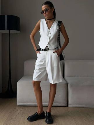 Wolfeel Summer Womem Chic Vest Shorts Suit Two-Piece Set Off