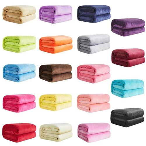 230GSM Coral Fleece Flannel Blankets For Beds Solid Blue Pin