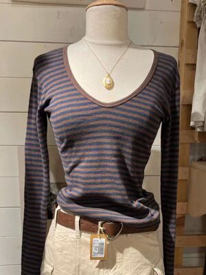Vintage Brown Striped V Neck T-shirts Women American Fashion