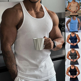 Slim Striped Knitted Casual Fitness Sports Men Vertical