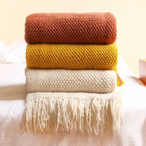 Textile City Corn Grain Waffle Embossed Knitted Blanket Home