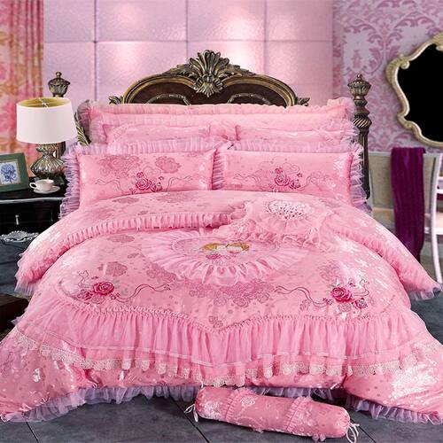 Red Pink Luxury Lace Wedding Bedding Set King Queen Size Pri