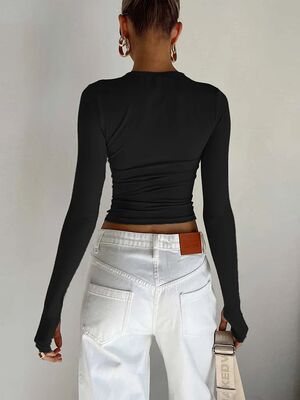 Fashion Women T-shirt Long Sleeve Crew Neck Solid Slim Fit L