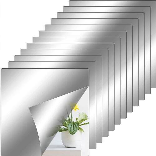 8/12pcs Self Adhesive Mirror Sheets Flexible Non Glass Mirro
