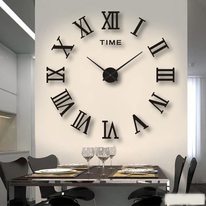 2D/3D Large Roman Numeral Acrylic Mirror Wall Clock Sticker