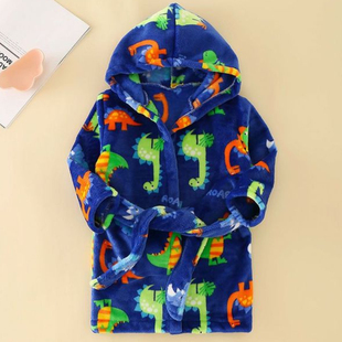 Kid Long Sleeve Hooded Flannel Boy Bath Towel Bathrobe Child