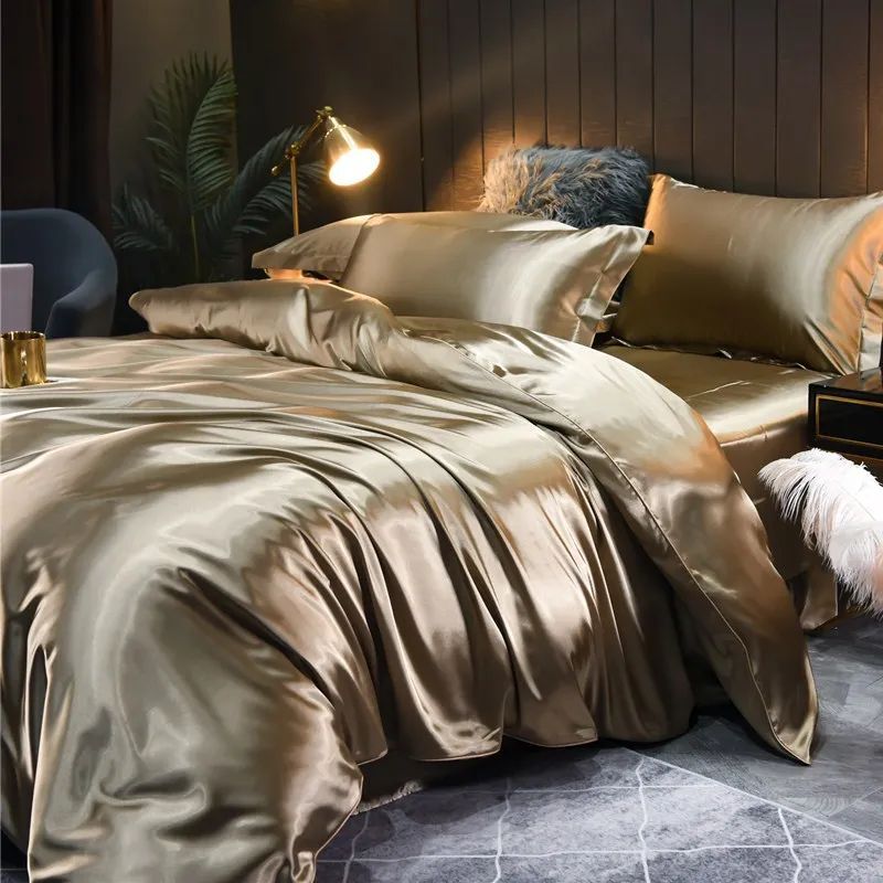 Luxury Mulberry Silk Bedding Set Silky Bed Sheet Set Duvet v
