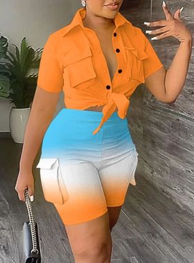 Two Piece Sets Women Outifits 2024 Summer Fashion Print Turn