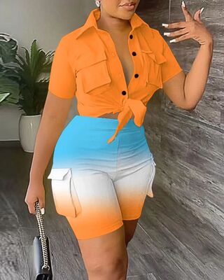 Two Piece Sets Women Outifits 2024 Summer Fashion Print Turn