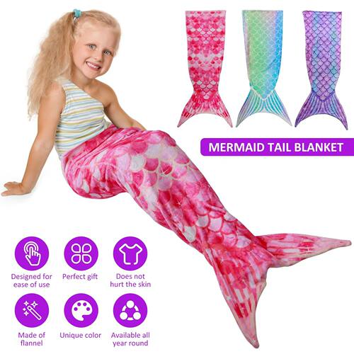 Mermaid Tail Blanket Ultra-Soft Flannel Sleeping Blanket Fis