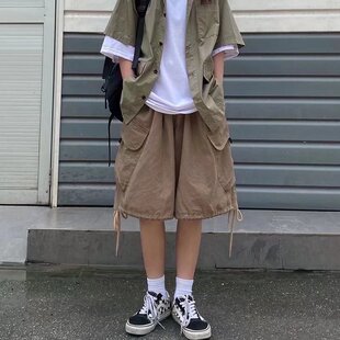 Japanese Wide-leg Cargo Shorts For Men Ins Fashion Brand Loo