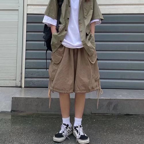 Japanese Wide-leg Cargo Shorts For Men Ins Fashion Brand Loo