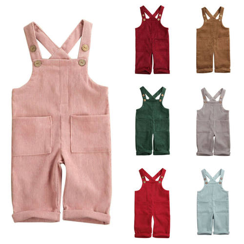 Toddler Baby Boys Girls Soft Corduroy Suspender Rompers Jump