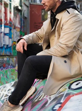 2024 Solid Color Long-sleeved Windbreaker Men's Lapel Slim D