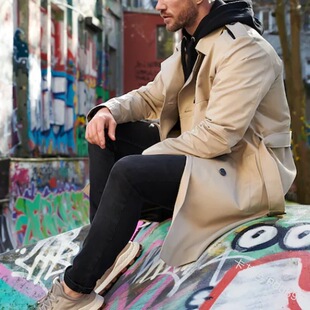 2024 Solid Color Long-sleeved Windbreaker Men's Lapel Slim D