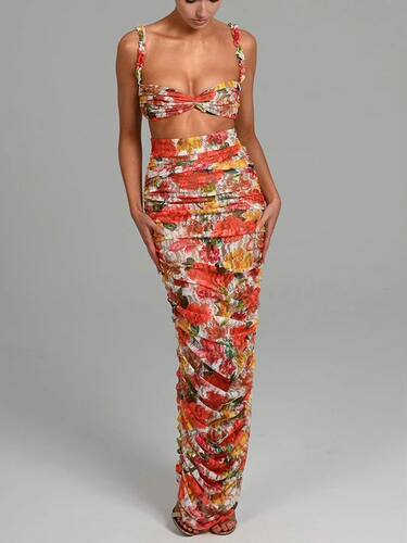 Mozision Women Party Set Strapless Top And Skirt Sets Female